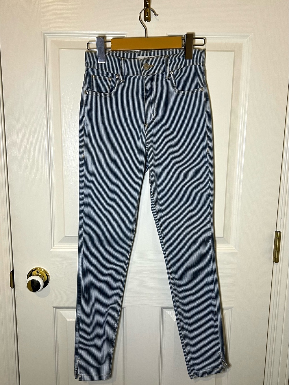 Dynamite Navy and White Pinstripe Skinny Ankle Jeans